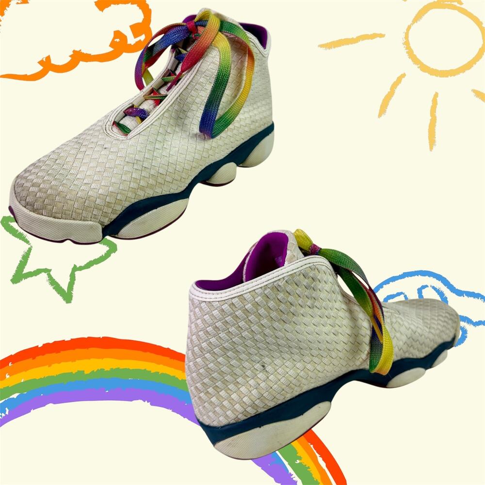 Air Jordan Girls 6.5Y White & Rainbow Laces Horizon GG 819848 Basketball Shoes